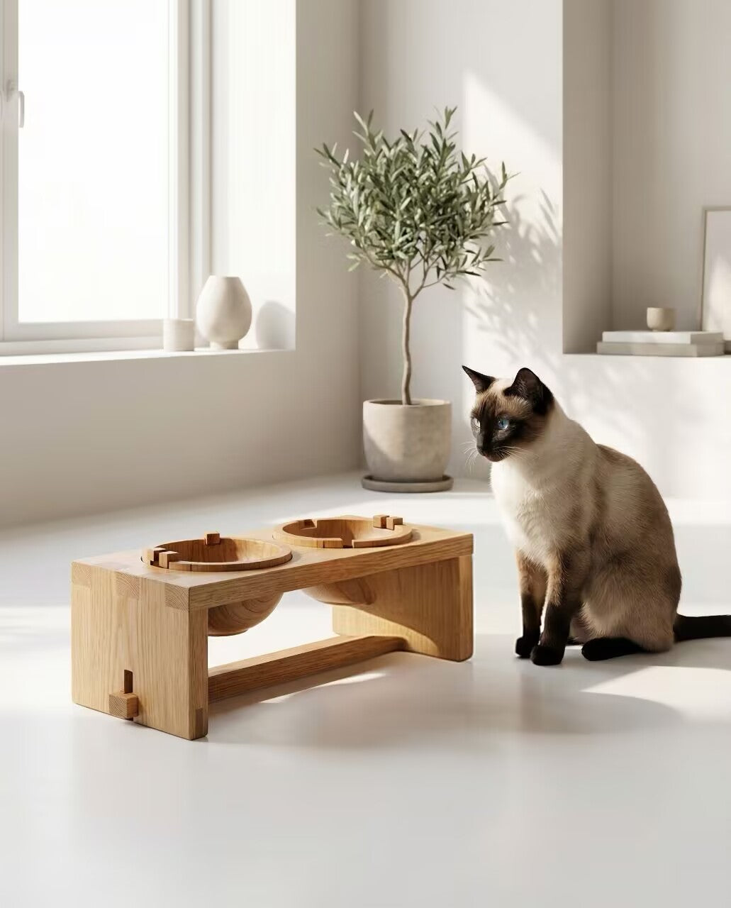 Ergonomic elevated wooden cat bowl for whisker fatigue relief ZenPaw