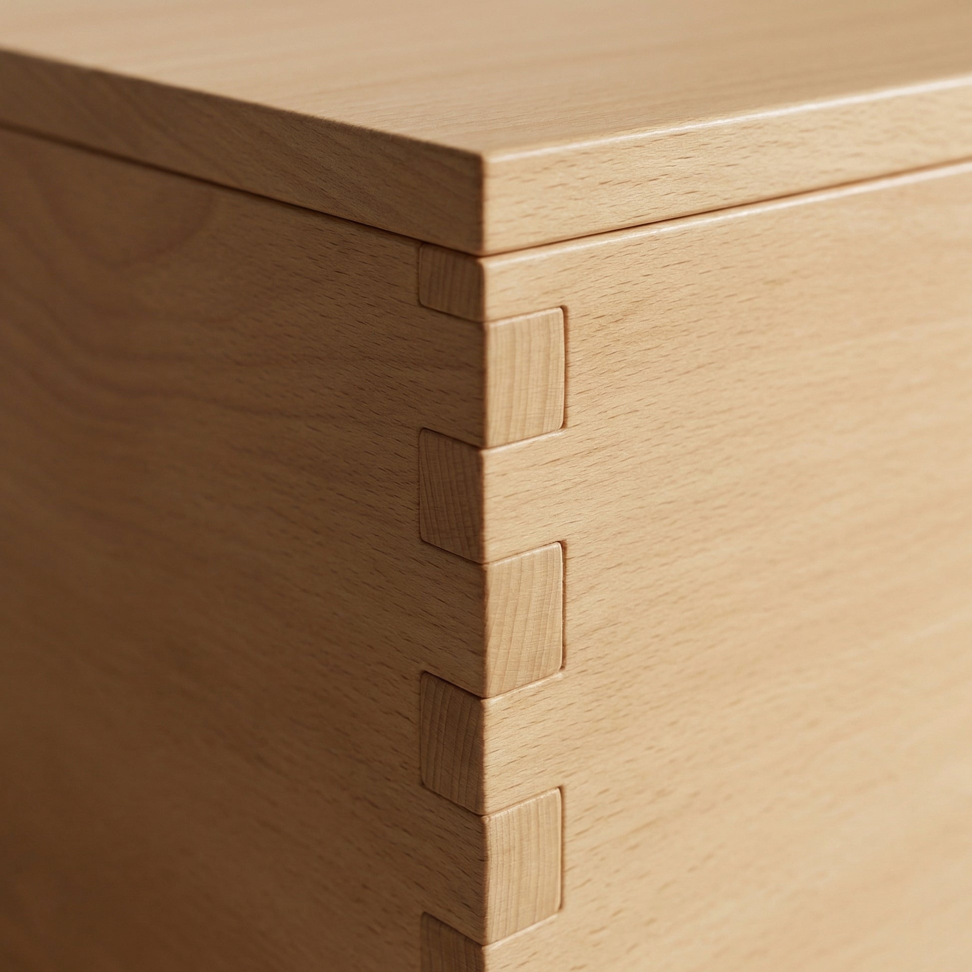  Macro shot of artisanal wooden finger joints on handcrafted pet furniture