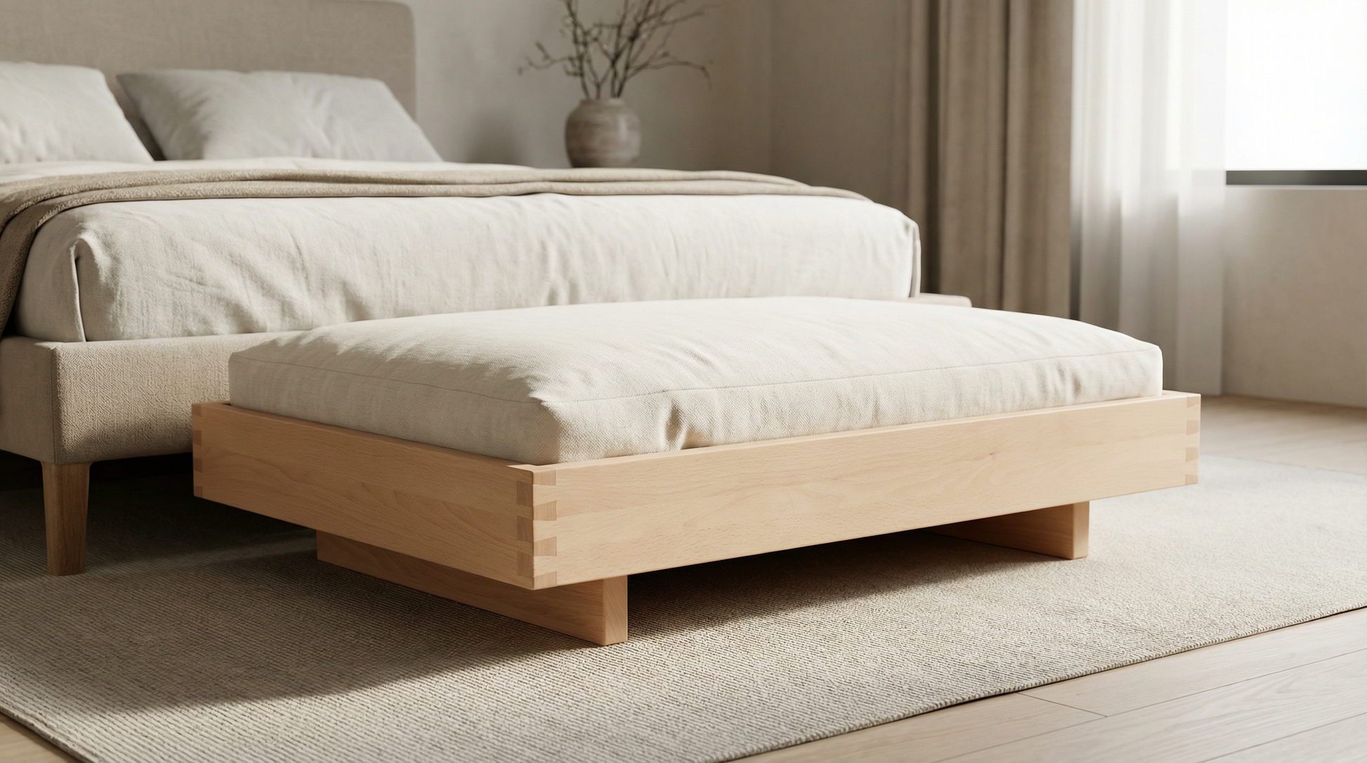  Modern floating pet bed made of solid wood for better air circulation Japandi style